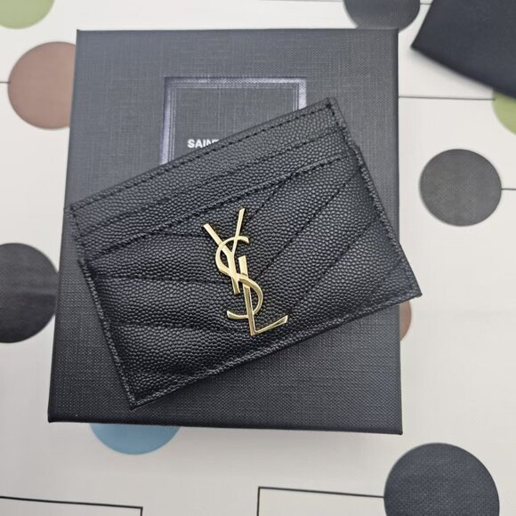 Saint Laurent Quilted Card Case with Iconic Logo - Picture 1 of 6